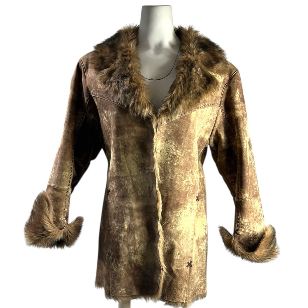 Cripple Creek Leather Penny Lane Western Style Coat Jacket Faux Fur Size XL - Picture 1 of 10